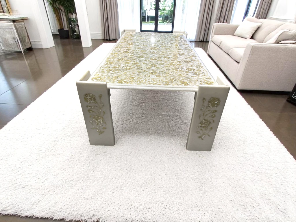 Amazing Mother of Pearl Inlay White Marble Conference Table In India 